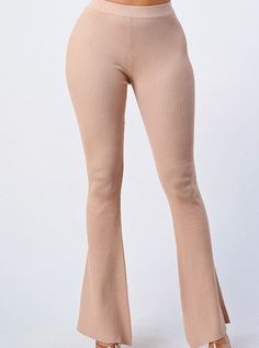 These trendy knit flare pants are so soft, you will want to wear them every day. Ribbed knit fabric, legging fit, with a flare bottom. High waisted in a beautiful neutral Nude color. Fabric: 85% Viscose, 15% Nylon Model is 5'8" and wearing Size Small Small - 31" inseam Medium - 32" inseam Large - 33" inseam Knitted Flare Pants, Knit Flare Pants, Friend Questions, Best Friend Questions, Casual Basics, Flared Leggings, Legging Fits, Flare Leggings, Color Fabric