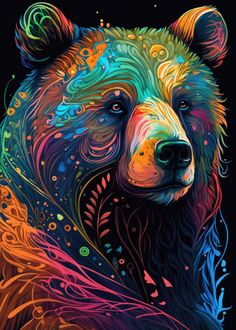 a colorful bear is shown on a black background