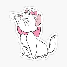 a cartoon cat wearing a pink bow tie sticker on a white background with the words,