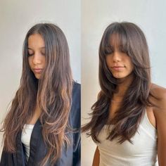 Long Choppy Shag Makeover Trendy Haircuts For Straight Hair, Shaggy Long Hair With Bangs, Feathered Bangs Long Hair, Diy Red Hair, Hair Streak Ideas, Highlights For Hair, Long Layered Haircuts With Bangs, Red Hair Tips, Haircuts For Straight Hair