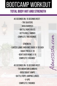 the boot camp workout plan for women with text overlay that reads boot camp workout total body hit and strength