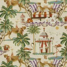 an image of a wallpaper with animals and palm trees