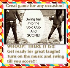 an advertisement for a game called swing ball into the solo cup and score with two people