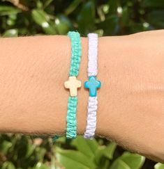 "PLEASE NOTE: Items are not packaged separately unless specified by buyer.  We are not responsible for any delays caused by the USPS.  Handmade Stone Cross Christian Friendship Bracelet.  ♻️ Made From 100% Organic and Biodegradable Hemp Cord.  Sizing- Small: 5-9\" Medium: 6-11\" Bracelets are easily adjusted by a sliding knot!  *Multicolored Bracelet Patterns May Vary! Buy A Bracelet, Plant A Seed. 🌱  Each purchase you make from our shop helps spread the Good News of Jesus Christ to more people in my local area!  Have any questions? Feel free to ask us! We're happy to help!" Adjustable Hypoallergenic Cross Rosary Bracelet, White Adjustable Cross-shaped Jewelry, Cross Friendship Bracelet, Christian Friendship, Jewelry Cross, Stone Cross, Cross Christian, Bracelet Stone, Hemp Cord