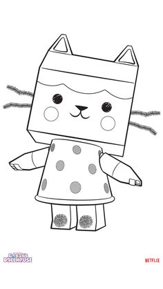 a black and white drawing of a cat with polka dots on it's dress