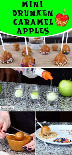 an image of caramel apples being drizzled with sprinkles