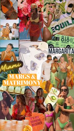 the collage shows many different pictures of women in bikinis and bathing suits, with text that reads marques & matrimony