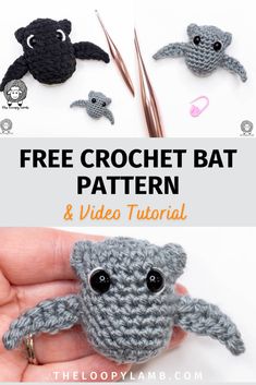 the crochet bat pattern is shown with video instructions to make it look like an animal