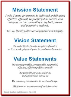 a red white and blue poster with the words vision statement