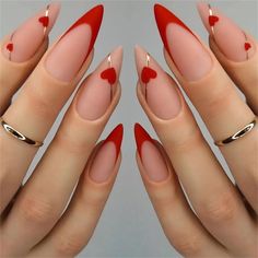 PRICES MAY VARY. 【Brand DOCVOEOMH】Over 1000+ unique designs for you, you can find the most popular style in DOCVOEOMH Store 【Package Contains】DOCVOEOMH matte french rose red press on nails medium almond shaped contains 24Pcs full cover fake nails with heart design, 1* nail file, 1*wooden stick, and 24 jelly glues. The almond shape fake nails are divided into 12 different sizes 【Suggestions】Keep your nails clean and dry before applying medium almond glue on nails for women or girls. The jelly stickers make nails reusable and easy to remove, but the durability of jelly gel is limited, so if you need it to last longer, we suggest you use nail glue 【Easy To Use】Choose fit false nails and stickers, stick them, and press them on. Without waiting at the nail salon, easily stick on nail salon at h Valentine Nail Art, Romantic Nails, Heart Nail Art, Long Nail Designs, Nails Medium, Short Nail Designs, Stick On Nails, Heart Nails