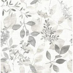 a white and grey floral wallpaper with leaves on the back ground, in shades of gray