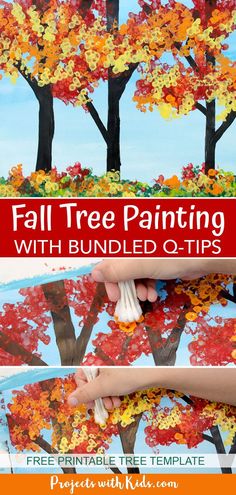 fall tree painting with bundled o - tips is an easy and fun art project for kids