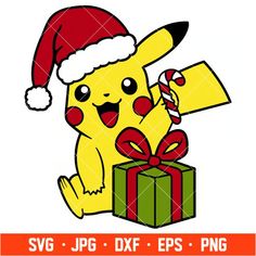 pokemon pikachu with christmas hat and gift box svg dxf eps png