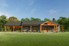 this is an artist's rendering of a small cabin style home in the country