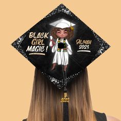 Looking for a unique graduation cap topper on the big day? Check out our Personalized Black Girl Magic Grad Cap Topper, Custom Graduation Cap Topper Black Queen, College, High School Class of 2024. It's the perfect choice for you. Or it could be a special gift for your loved one who prepares for the graduation ceremony. ★ DETAIL: We create all of our graduation cap toppers digitally to ensure a high-quality design. Once the design is complete, we print it onto durable cardstock that is built to Black Graduation Cap Topper For School, Customizable Black Graduation Accessories, Adjustable Black Graduation Cap Topper, Customizable Black Graduation Cap Topper, Black Graduation Cap Topper, Black Graduation Cap Accessories, Black Cap For School, Black Adjustable Hats For Graduation Gift, Adjustable Black Hats For Graduation Gift