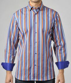 Luchiano Visconti Casual Shirt Mens M Multi Color Stripe w/Contrast Cuff L/S NWT  100% Guaranteed Authentic!  BRAND NEW WITH TAGS                        Handsome Multi-Color Striped (inside cuffs lined in royal)  Luchiano Visconti shirts have a huge following with the crowd that is up to date on fashion and style. These contemporary shirts are an excellent compliment to any jeans or casual trouser for that fun event or just a casual day out. 100% cotton, 2 button mitered cuff. Hidden button down Classic Multicolor Formal Shirt, Fun Events, Fashion And Style, Casual Trousers, Button Down Collar, Color Stripes, Casual Shirt, Selling On Ebay, Up To Date