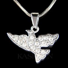 Dainty Swarovski Crystal Peace Dove Pigeon Peaceful Free Bird Pendant Charm Pendant Chain Necklace B Gift Charm Necklaces With Rhinestones, Thushi Necklace, Best Friend Christmas, Paw Print Charm, Dove Bird, Free Bird, Peace Dove, Charm Chain, Snake Necklace