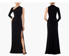 $199 Betsy & Adam Black Jersey Asymmetric Single Long Sleeve Gown 10 NEW B999 Fitted Asymmetrical Evening Dress For Formal Occasions, Fitted Asymmetrical Evening Gown, Asymmetrical Fitted Evening Gown, Fitted Asymmetrical Cocktail Gown, Fitted Asymmetrical Gown For Cocktail, Adam Black, Sleeve Gown, Long Sleeve Gown, Split Skirt