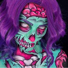 Pop Art Zombie Makeup, Haunted House Makeup, Zombie Pop, Pop Art Zombie, Monster Makeup, Pop Art Makeup, Punk Makeup, Make Up Ideas, Face Paint Makeup