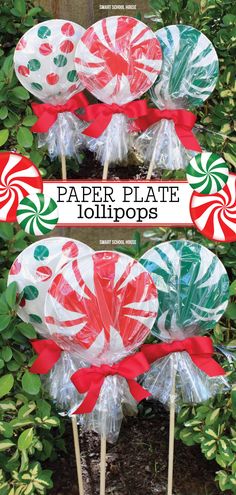 paper plate lollipops with red bows on them