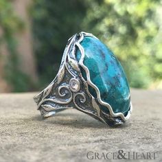 Grace & Heart G&H Taos Ring Size 8 .925 Sterling Silver & Huge Turquoise Stone Absolute Statement Ring! Very Nice Big Turquoise Stone Sitting On Quality Sterling Silver! Taos, G H, Heart Jewelry, Turquoise Stone, Womens Jewelry Rings, Statement Ring, Tao, Stone Color, New Color