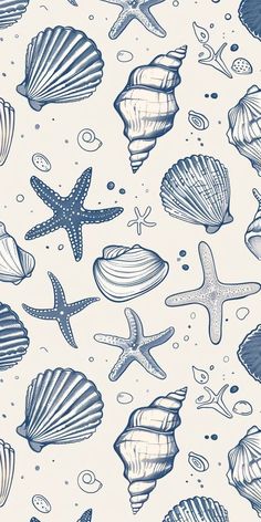 an ocean themed wallpaper with shells and starfish