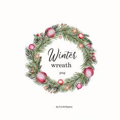 a watercolor christmas wreath with the words winter wreath on it