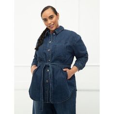 The Shacket Trend Is The Cutest Way To Stay Comfortable Between Seasons. Whether You Live In Leggings During This Season Or Never Take Off Your Chicest Denim, Eloquii Elements Shirt Jacket Is The Perfect Finishing Touch. Material: 100% Cotton Care: Machine Washable Country Of Origin: Imported Size: 14-16 Fit: Easy Length: 31-1/2” On Mode; Hits Below Hip Neckline: Notched Collar Closure: Front Button Placket Sleeves Long Pockets: Front Pockets Features: Woven Non-Stretch Denim; Drop Shoulder And 90s Denim Jacket, Denim Shirt Jacket, Plus Size Peplum, Puff Sleeve Cardigan, Plus Size Belts, Suede Fringe Jacket, Boucle Jacket, Frayed Denim, Plus Size Designers