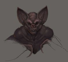 a drawing of a bat with its mouth open and it's eyes wide open