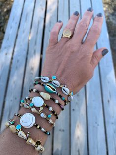 Sea Shell Bracelets Aegean Island Sea Shell Bracelets Greek - Etsy Beachy Beaded Bracelets, Seashells Jewelry, Sea Shell Bracelet, Greek Beach, Stackable Beaded Bracelets, Shell Ideas, Mens Nails, Surf Jewelry, Ocean Inspired Jewelry