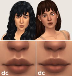 two different images of the same woman's lips, one with long black hair