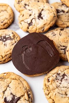 chocolate chip cookies with an embossed cookie on top