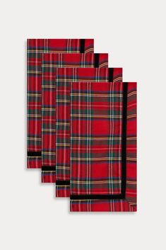 These classic and timeless Royal Stewart tartan napkins will be a holiday favorite for years to come. Trimmed with black velvet for just the right touch of elegance. These are easy care, no iron and no fuss. 100% poly Machine wash, dry low 20" x 20" Trish Scully, Dog Size Chart, Royal Stewart Tartan, Black Watch Tartan, Stewart Tartan, Placemat Sets, Shoe Size Chart, Black Watch, Napkins Set