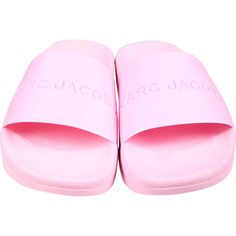 Color: Pink Pink rubber slippers with upper band. They are embellished with logo on the upper part. 100% Rubber. Pink Plastic Flip Flops With Round Toe, Pink Flat Slides With Rubber Sole, Spring Logo Slides Slip-on, Pink Synthetic Slides With Rubber Sole, Trendy Non-slip Pink Slides, Rubber Slippers, Pink Slippers, Slippers For Girls, Kenzo Kids