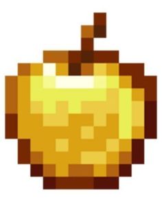 an apple pixelated in yellow and brown