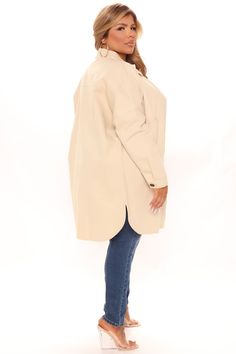 Available In Beige, Olive, And Rust. Shirt Jacket Oversized Button Front Pocket Non Stretch 100% Cotton Imported | Daleyza Shacket in Beige size Large by Fashion Nova Oversized Single Breasted Button-up Top, Oversized Beige Collared Shacket, Oversized Beige Shacket With Lapel Collar, Oversized Blouse With Button Closure And Lapel Collar, Oversized Fall Blouse With Pockets, Oversized Beige Blouse With Button Closure, Trendy Oversized Top With Lapel Collar, Oversized Shacket With Buttons For Work, Trendy Oversized Tops With Lapel Collar