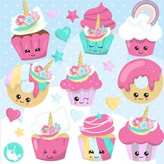 cute cupcakes with unicorn faces and stars