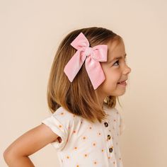 Shop Nylon Headband: HERE Shop Hair Clips + Pigtail Sets: HERE Shop Knot Headband: HERE Toddler Hairstyles, Bow Sash, Perfect Bow, Come Undone, Bow Clip, Newborn Essentials, Small Bows, Happy Mom, Velvet Bow