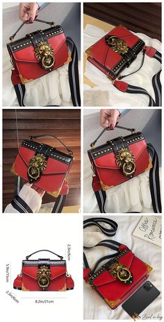 Bird in Bag – Square Crossbody Bag – Luxurious PU Leather Design – Bird in Bag Red Crossbody Bag With Metal Hardware, Red Satchel Shoulder Bag With Metal Hardware, Red Rectangular Satchel With Metal Hardware, Square Crossbody Bag, Red Details, Bird In Bag, Bag Bag, Square Bag, Leather Design