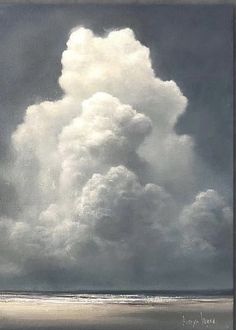 an oil painting of clouds over the ocean