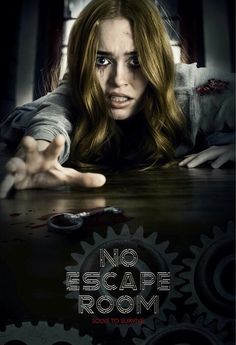 the poster for no escape room shows a woman with her hand out and eyes open