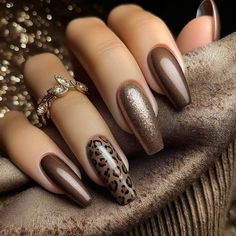 Nails Braun, Brown Manicure, Leopard Nail Designs, Cheetah Nail Designs, Chic Nail Art, Leopard Print Nails, Fancy Nails Designs, Ombre Nail Designs, Leopard Nails