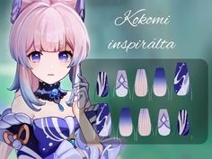 Kokomi Nails, Genshin Kokomi, Cute Simple Nails