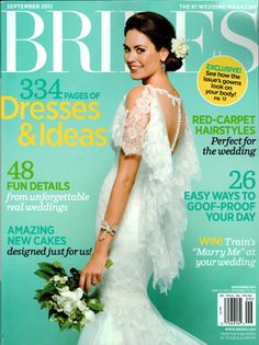 the cover of brides magazine features a woman in a wedding dress