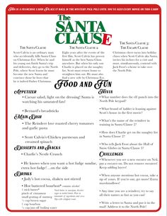 the menu for santa clause food and fun