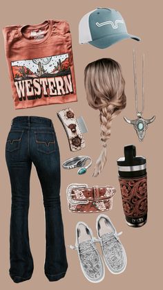 Country Outfit Layout, Country Girl Fits For School, Country Woman Outfits, Cute Farm Outfits, Girls Cowgirl Outfit, Cute Western Outfits Women, Fall Western Outfits, Country Outfit Ideas, Cute Western Shirts