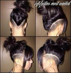 Shaved Long Hairstyles, V Shape Undercut Women, Fade Mohawk For Women, Masc Hair Styles For Women, Double Side Shave Long Hair, Undercut V Shape, Women’s Under Cut Hair, Small Undercut