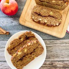 slices of apple bread on a plate next to an apple