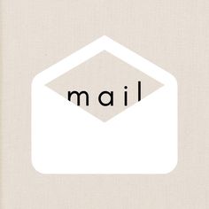 an envelope with the word mail written in black and white on it's front