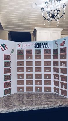 a display board with christmas themed items on it